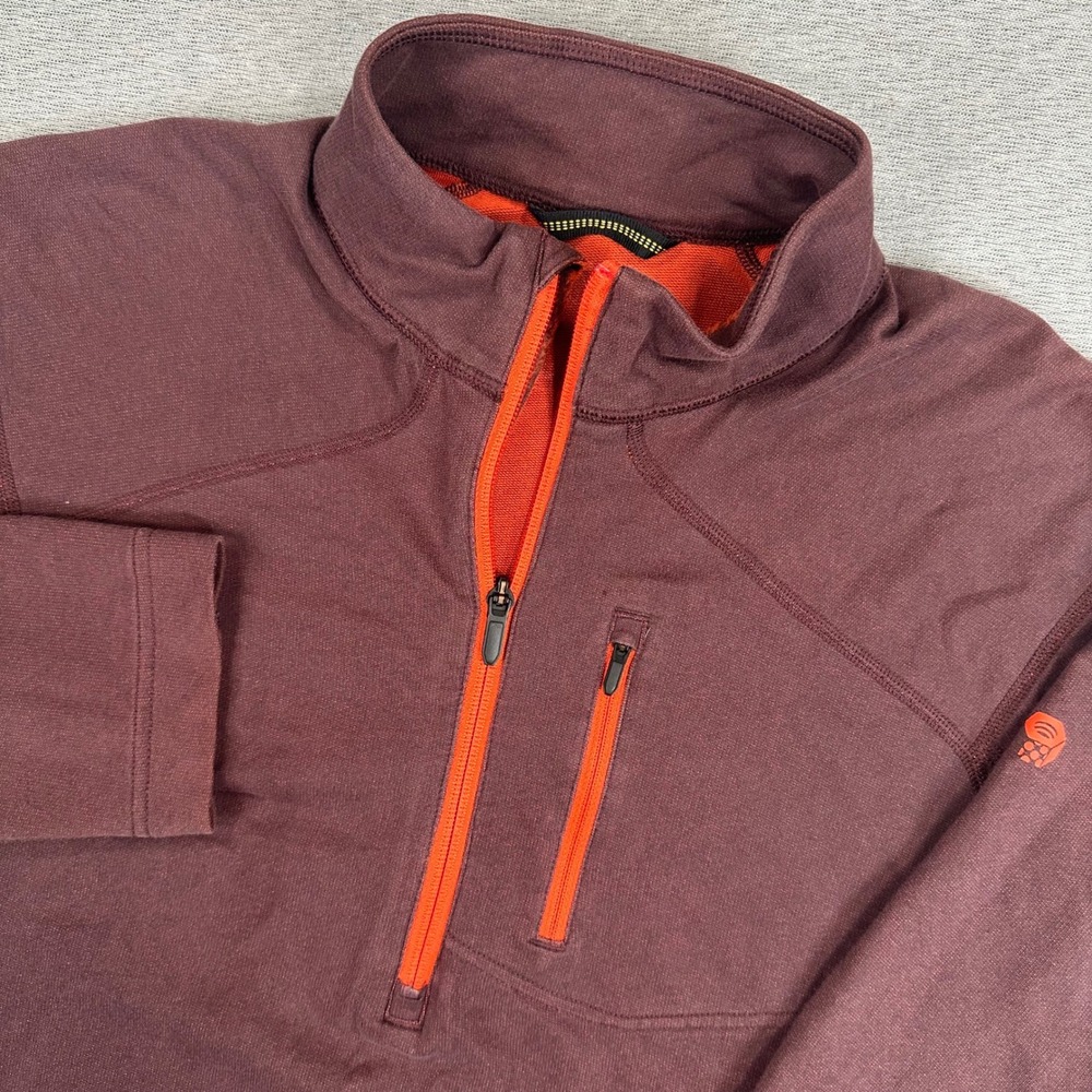 Mountain Hardwear 1/4 Zip Pullover Mens‎ Large Burgundy Orange Chest Pocket Hike
